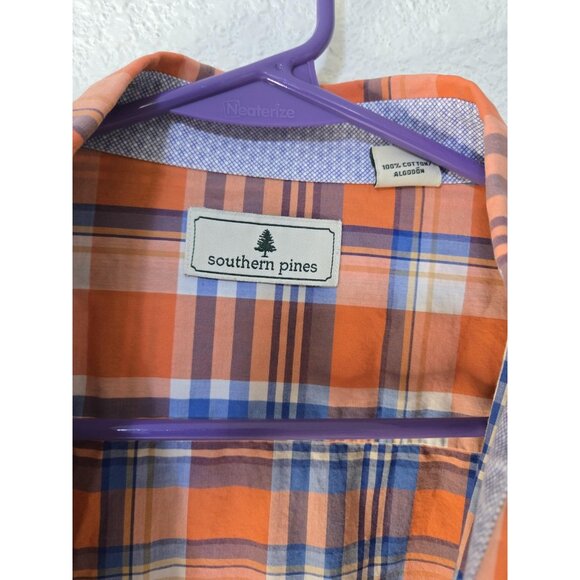Southern Pines Shirt Mens 2XL Orange Blue Plaid Button Down 100% Cotton Casual - Picture 4 of 10